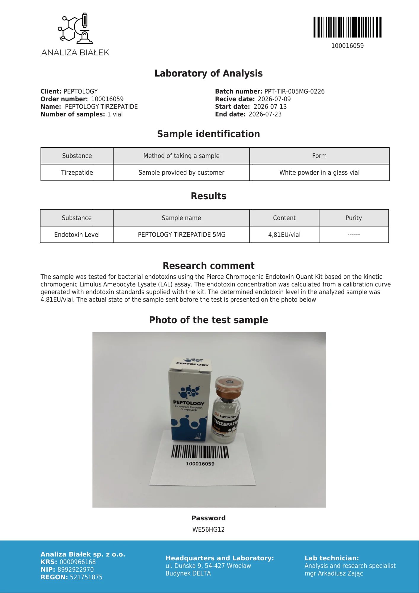 Tirzepatide 5 mg – endotoxin test