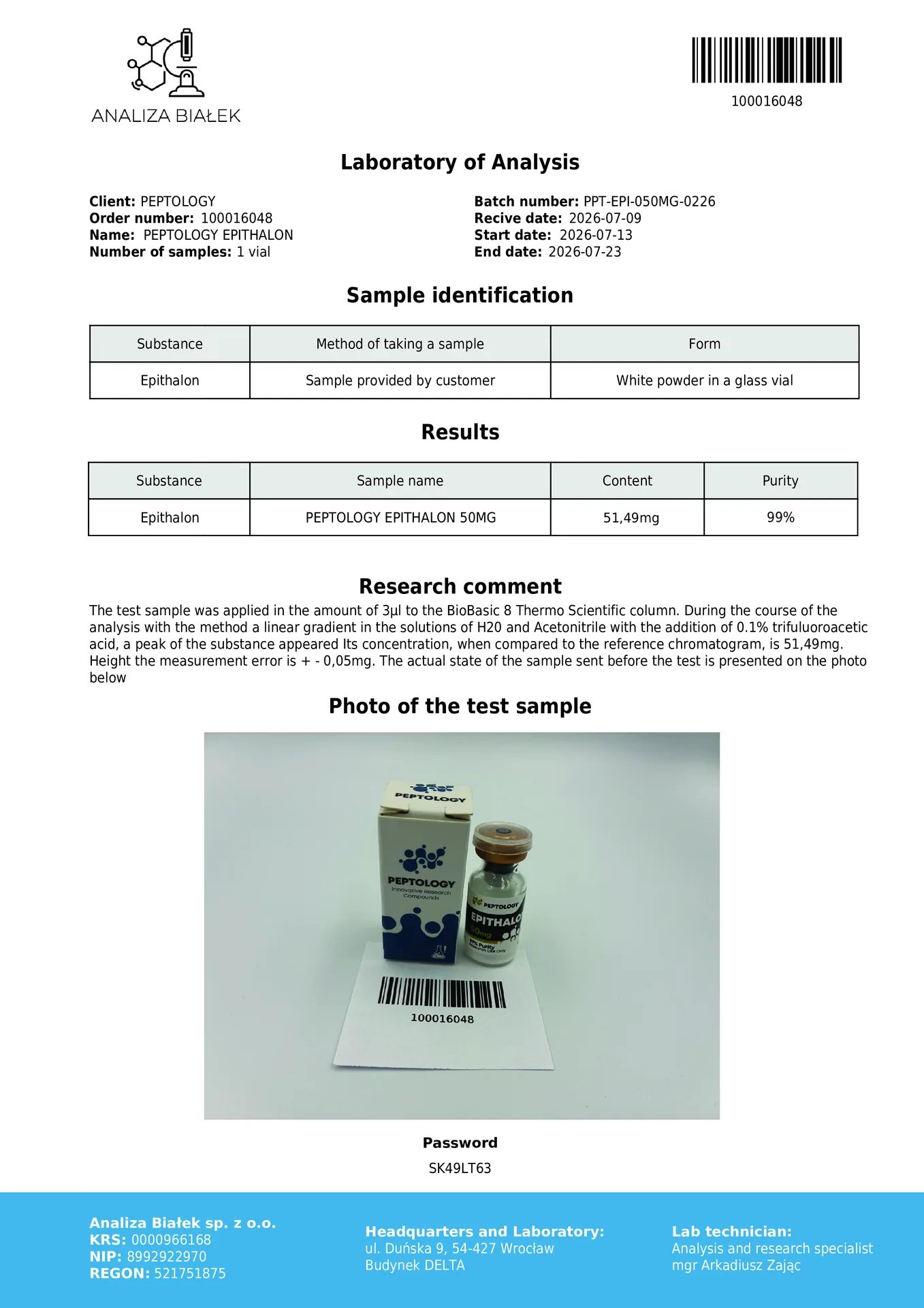 Epithalon 50 mg – Tetrapéptido sintético (AEDG) para investigação – imagem 2