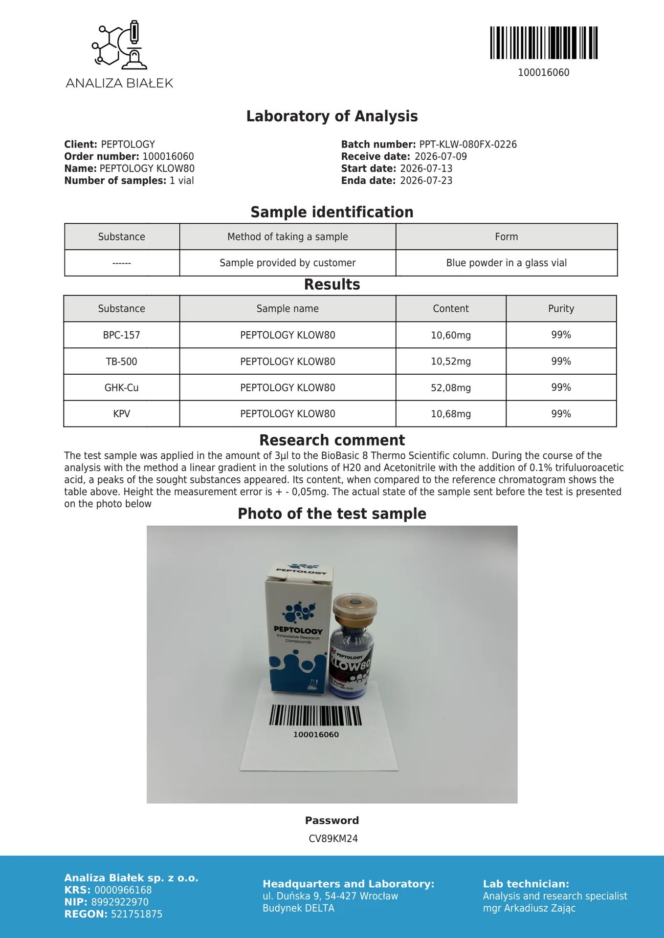 KLOW80 – Mistura: GHK-Cu 50 mg, TB-500, BPC-157 e KPV 10 mg cada – imagem 2