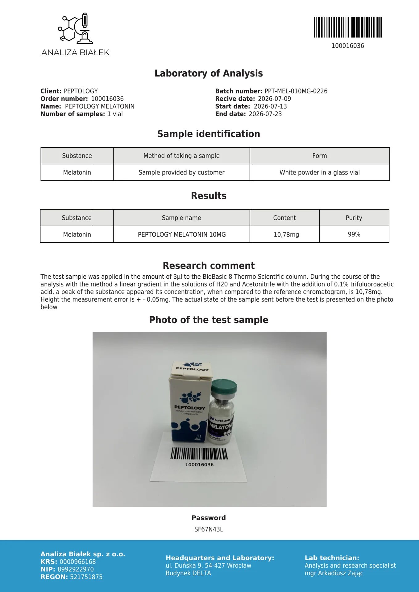 Melatonin 10 mg – Neuro-hormona do ritmo circadiano para investigação – imagem 2
