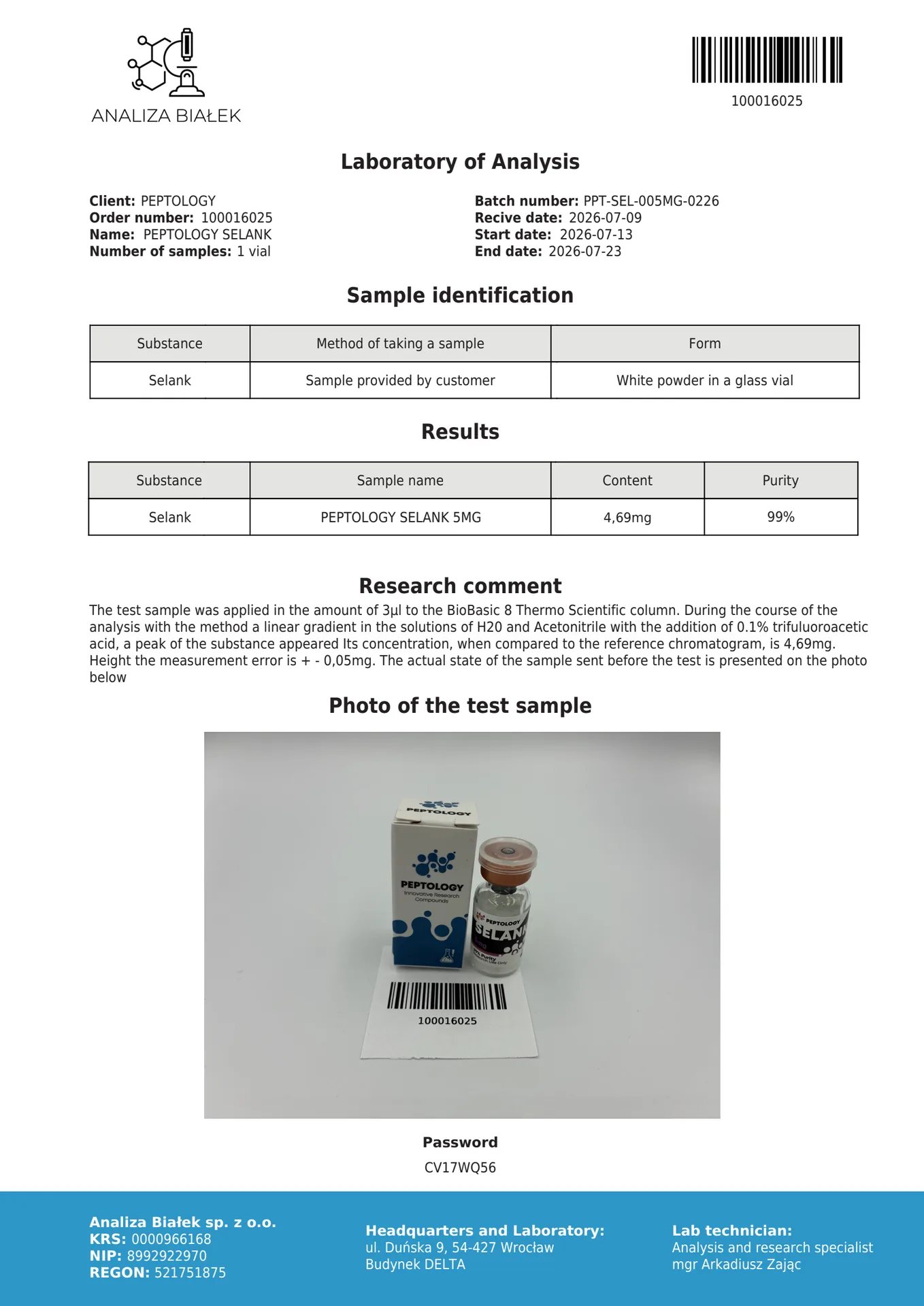 Selank 5mg/10mg – Análogo sintético da tuftsina para investigação – imagem 2