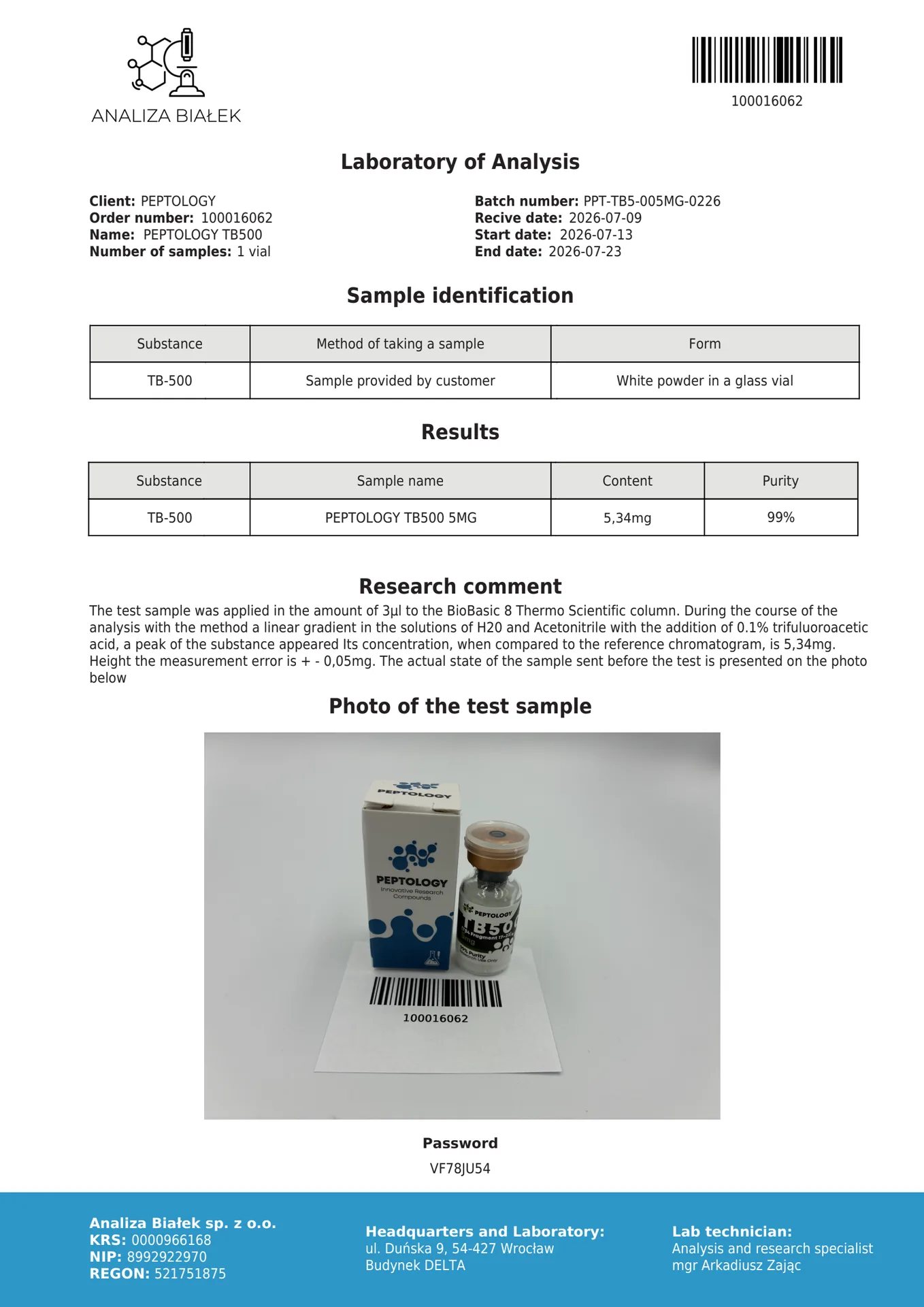 TB500 5 mg/10mg – Fragmento sintético da timosina beta-4 para investigação – imagem 2