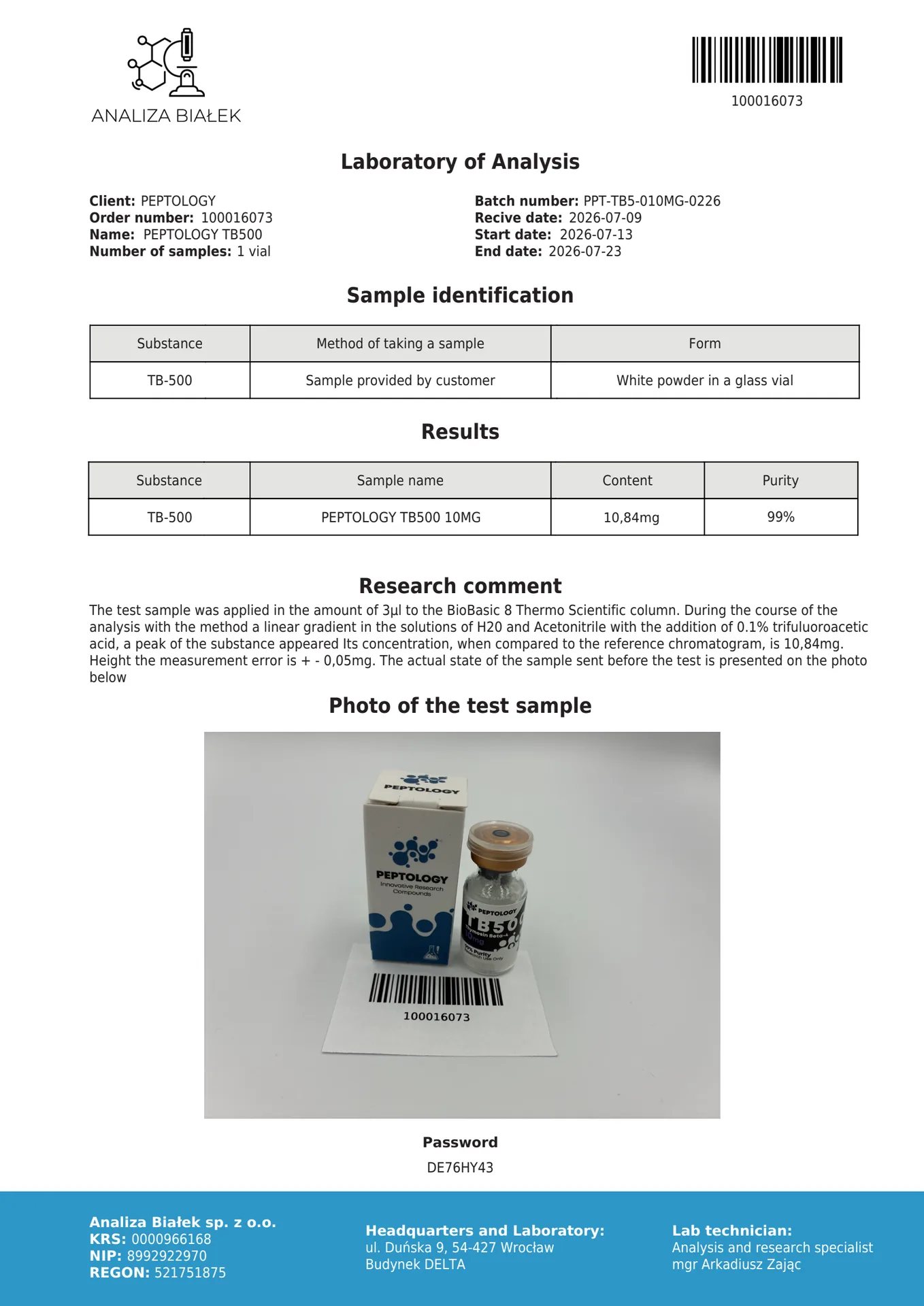 TB500 5 mg/10mg – Fragmento sintético da timosina beta-4 para investigação – imagem 3
