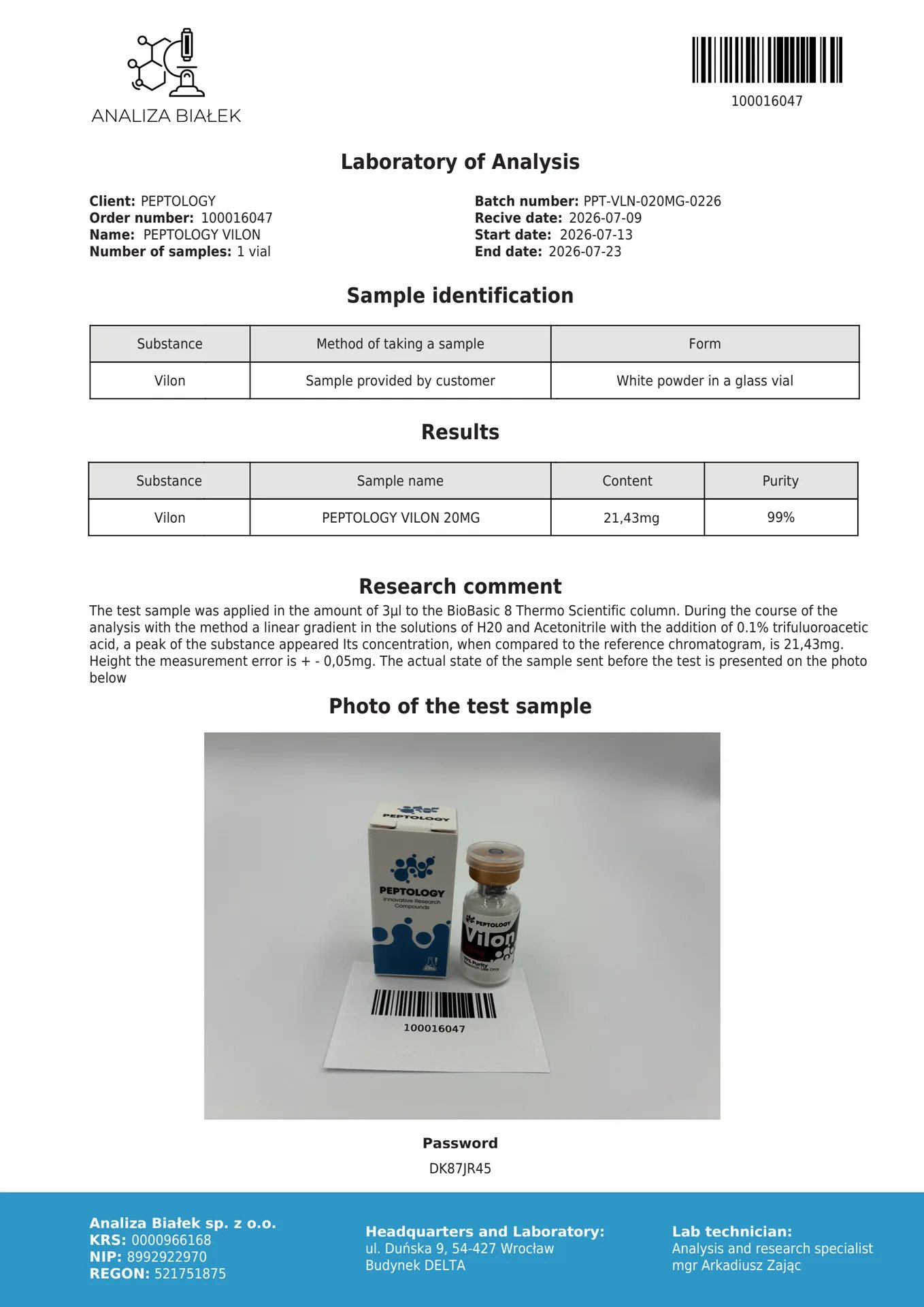 Vilon 20 mg – Dipéptido bioregulador (Lys-Glu) para investigação – imagem 2